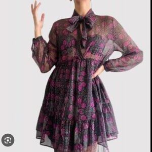 Zara Black and Pink Floral Long Sleeve Dress